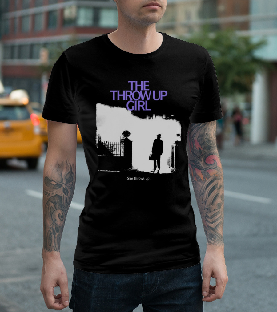 The Throw Up Girl She Throws Up Silhouette Against Gate Background T-Shirt