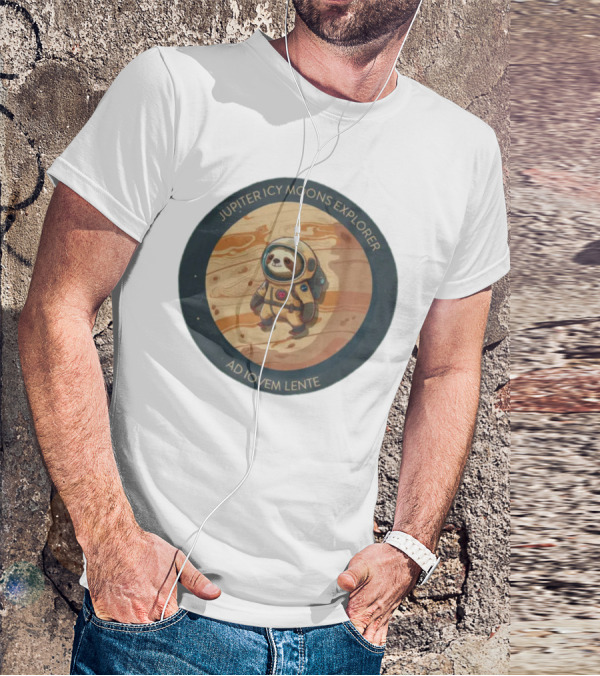 Jupiter Icy Moons Explorer Ad Iovem Lente Space Sloth In Astronaut Suit T-Shirt