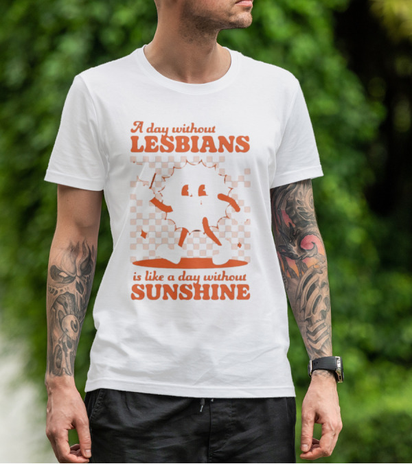 A Day Without Lesbians Is Like A Day Without Sunshine Checkered Sun Character T-Shirt