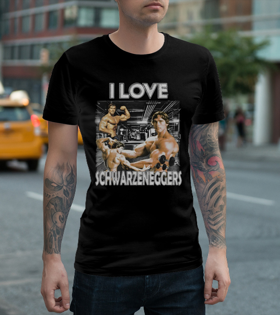 I Love Schwarzenggers Bodybuilding Gym Poses Workout Dumbbells T-Shirt