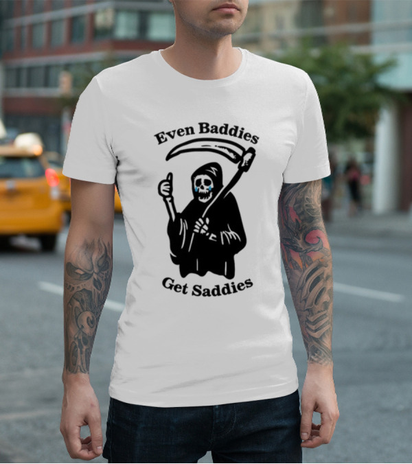 Even Baddies Get Saddies Cartoon Grim Reaper Crying T-Shirt