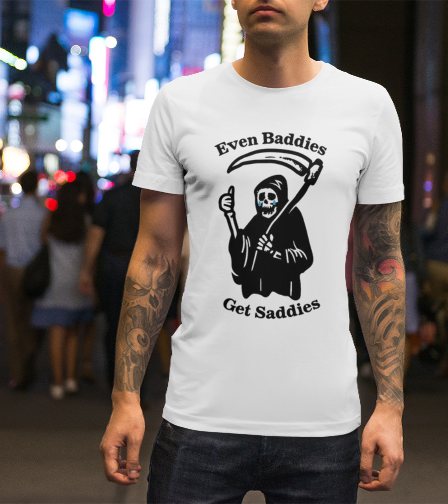 Even Baddies Get Saddies Cartoon Grim Reaper Crying T-Shirt