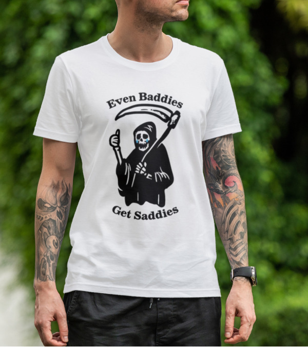 Even Baddies Get Saddies Cartoon Grim Reaper Crying T-Shirt