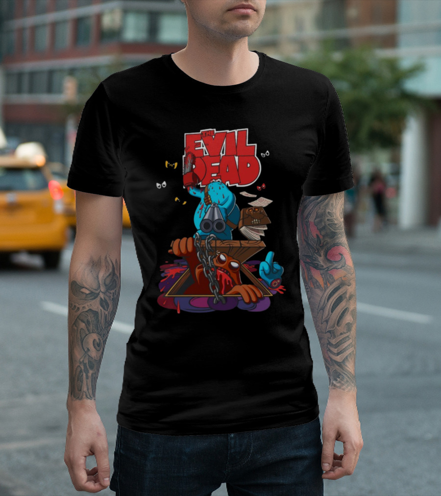 The Evil Dead Groovy Monster Vs The Trap Door With Book And Chains T-Shirt