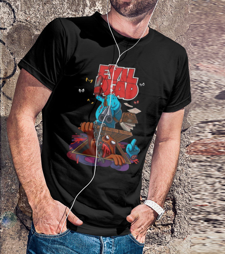 The Evil Dead Groovy Monster Vs The Trap Door With Book And Chains T-Shirt