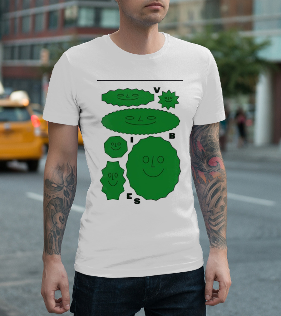 Vibes Smiling Green Shapes Faces T-Shirt
