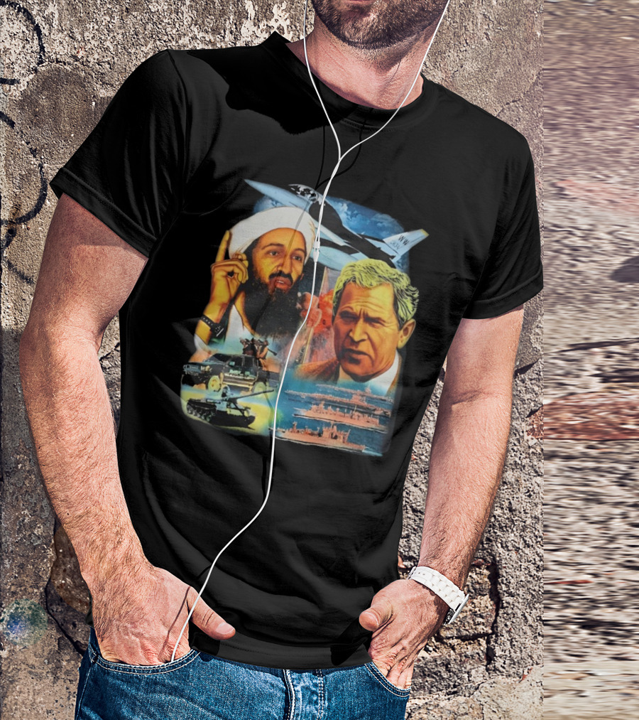 Osama Bin Laden Vs George HW Bush Aircraft Battleships Tanks Conflict T-Shirt