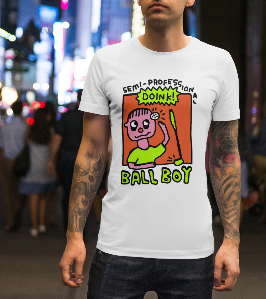 Semi-Professional Doink Ball Boy Comic Character With Club And Speech Bubble T-Shirt
