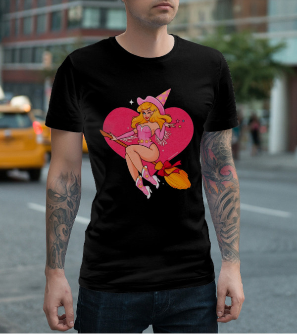 Sugarbones Barbie Witch Heart Pink Broomstick Stars T-Shirt