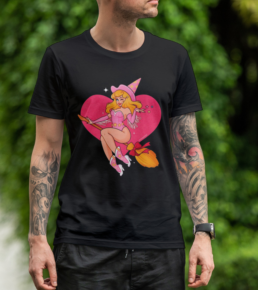 Sugarbones Barbie Witch Heart Pink Broomstick Stars T-Shirt