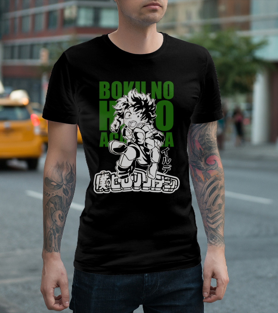 Boku No Hero Academia Manga Style Character Japanese Text T-Shirt