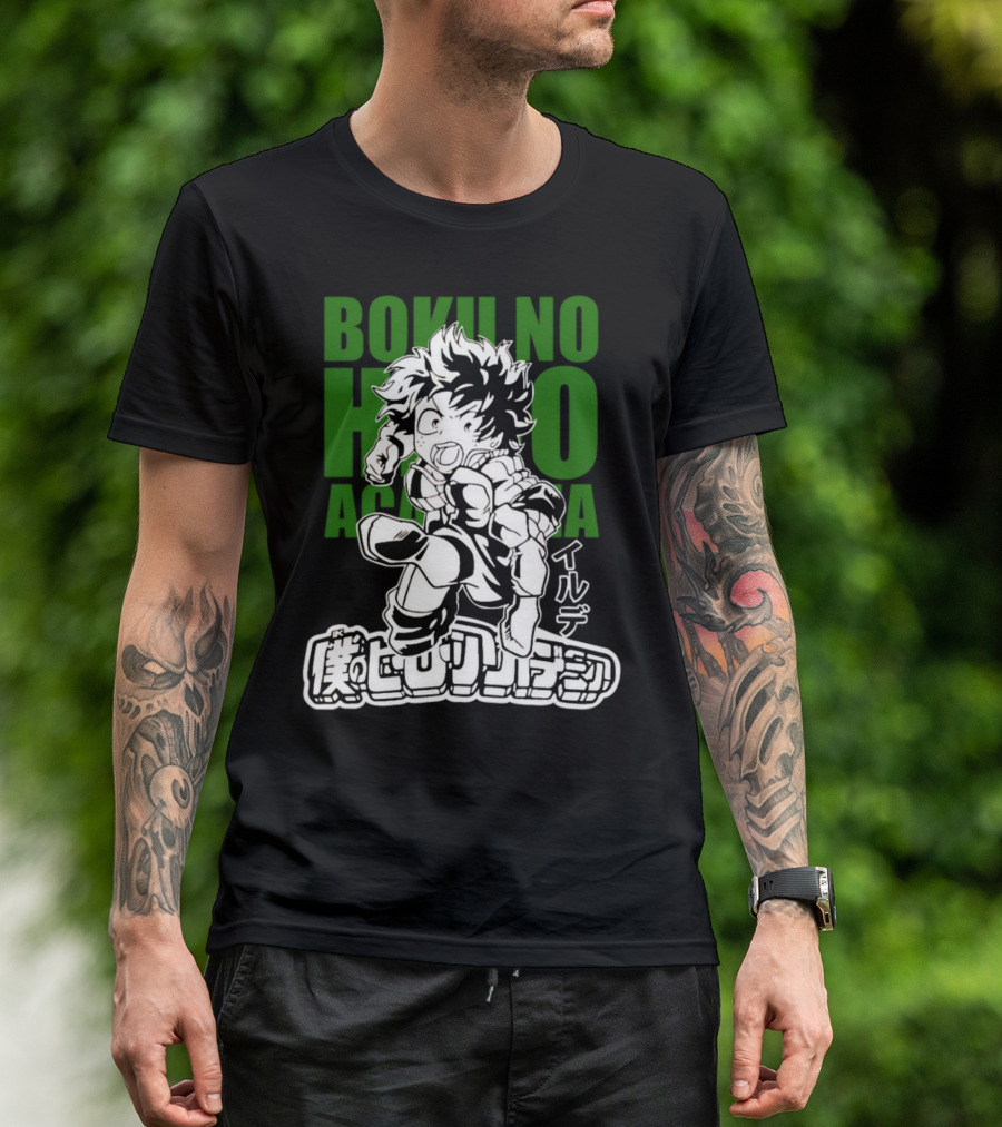 Boku No Hero Academia Manga Style Character Japanese Text T-Shirt