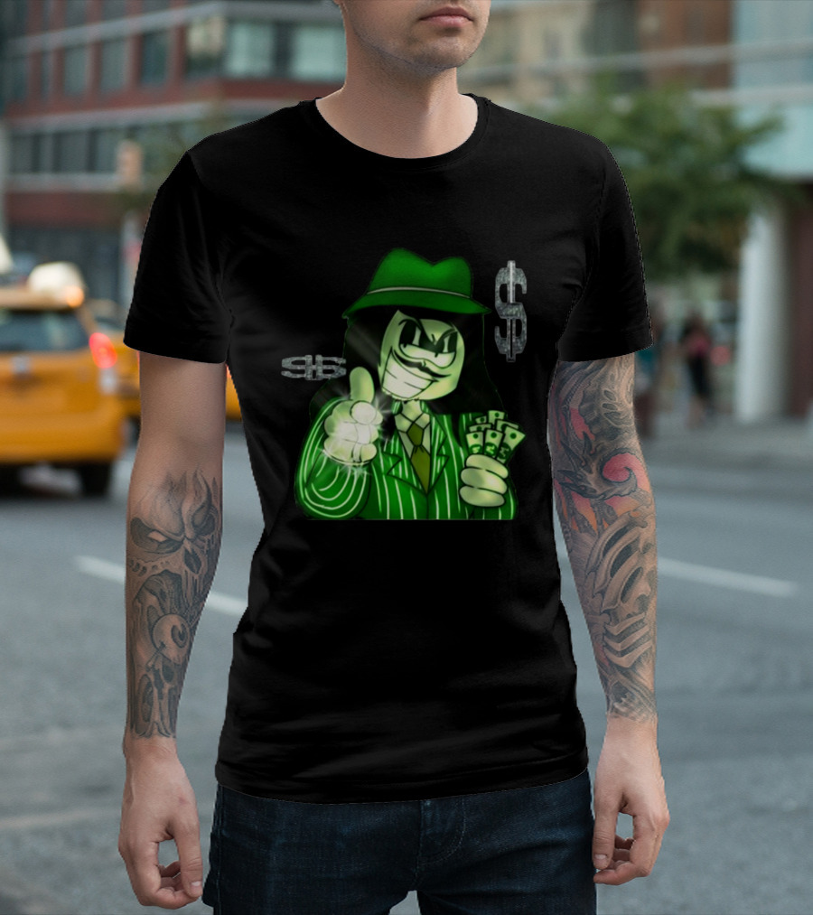 Green Gangsta Spongewhang with Money and Dollar Signs T-Shirt
