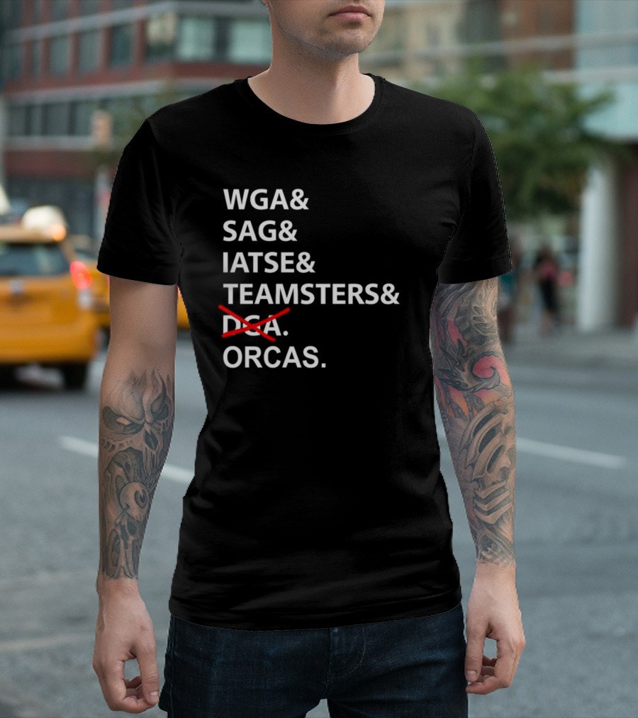 WGA SAG IATSE Teamsters Orcas Crossed Out T-Shirt