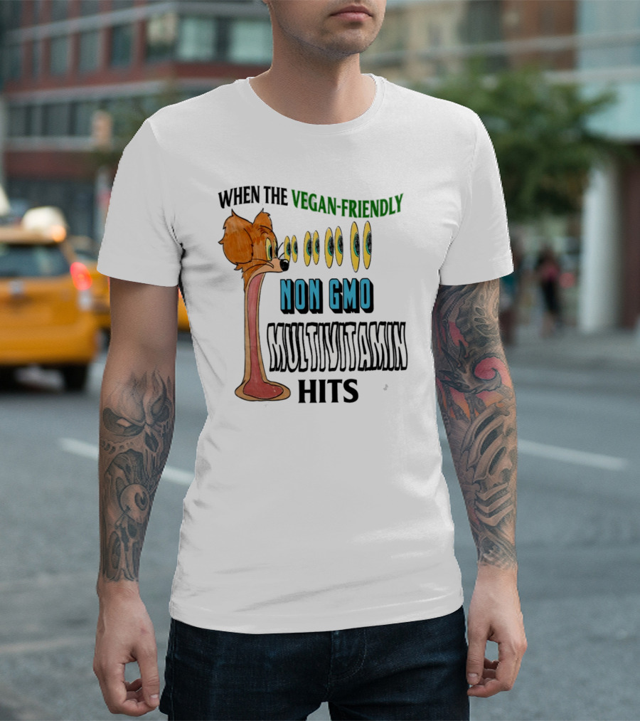 When The Vegan-Friendly Non GMO Multivitamin Hits Eyes Emoji Dog Reaction T-Shirt