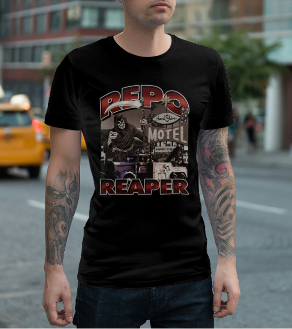 Repo Reaper Grim Skeleton Scythe Hard Slines Motel Scene T-Shirt
