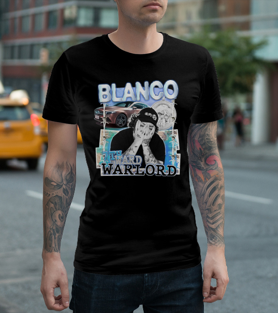 Blanco 7Thward Warlord Money Car Skull Tattoo Barbed Wire Aesthetic T-Shirt