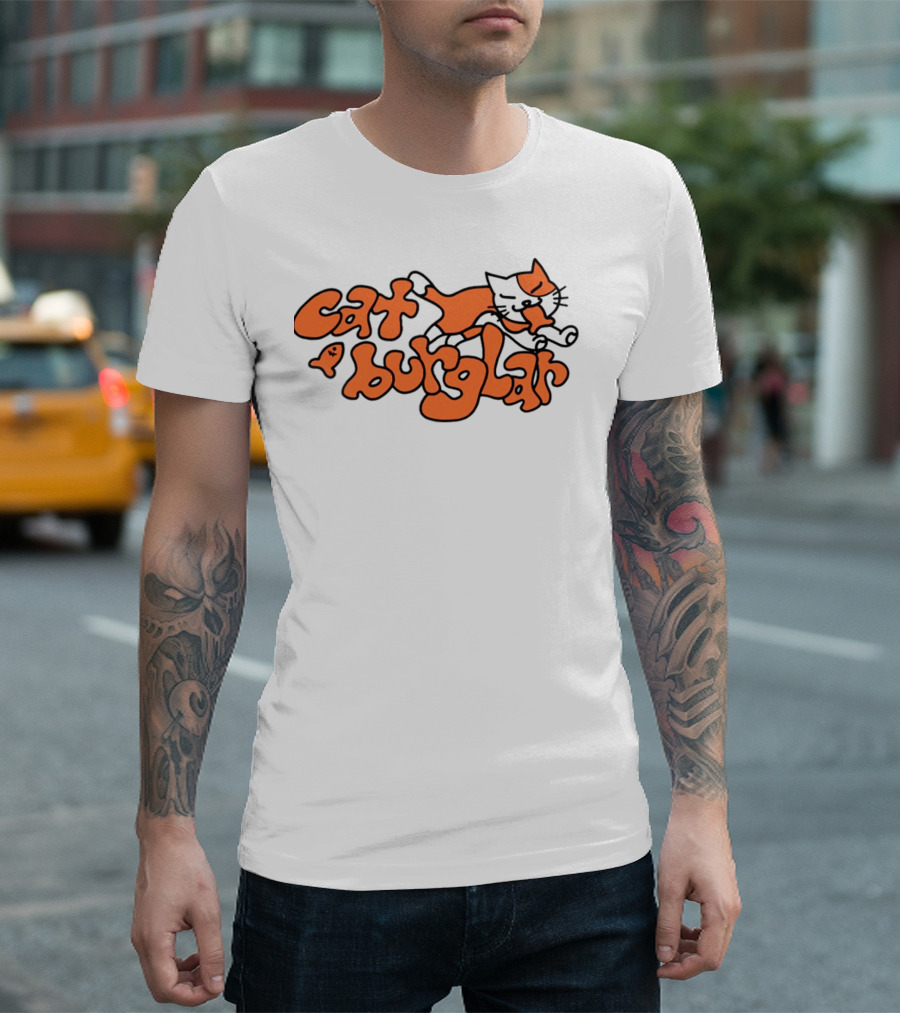 Cat Burglar Playful Cartoon Cat with Fish Bone T-Shirt