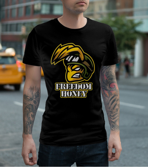 Freedom Honey Angry Yellow Cartoon Soldier Helmet T-Shirt