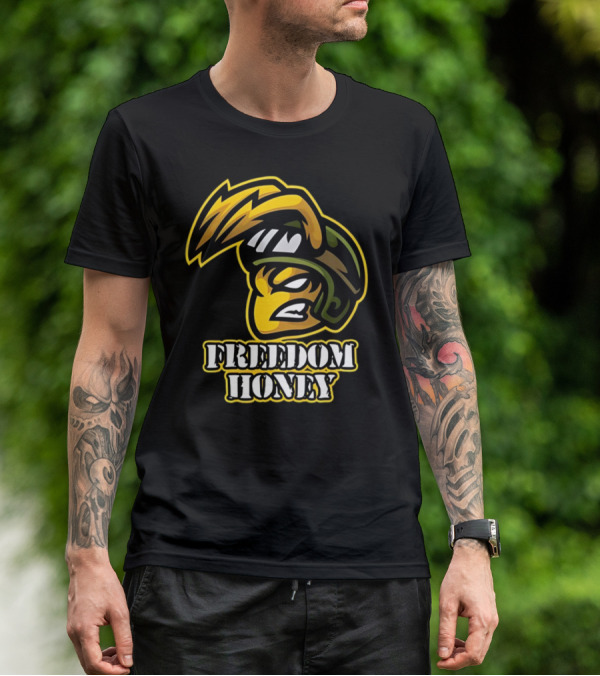 Freedom Honey Angry Yellow Cartoon Soldier Helmet T-Shirt