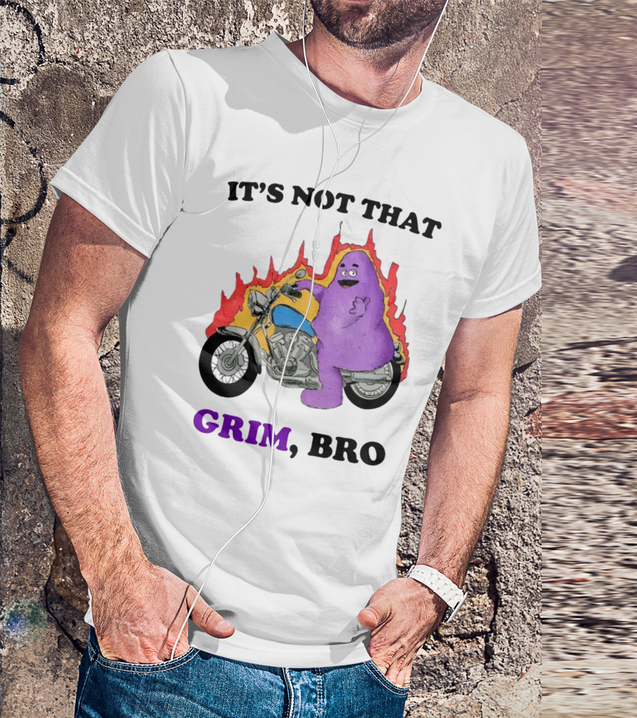 It's Not That Grim Bro Purple Character Riding Motorcycle With Flames T-Shirt
