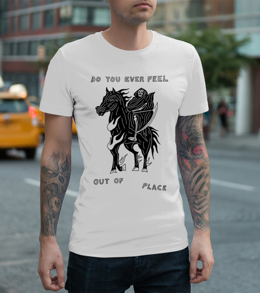 Heavyslime Do You Ever Feel Out Of Place Grim Reaper on Horse with Scythe T-Shirt
