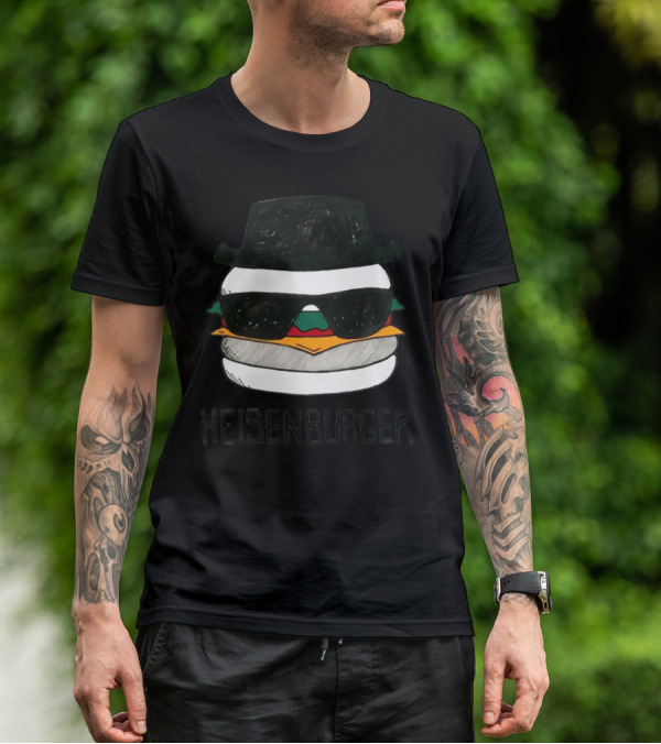 Heisenberg Heisenburger Breaking Bad Walter White Black Hat Sunglasses Burger T-Shirt