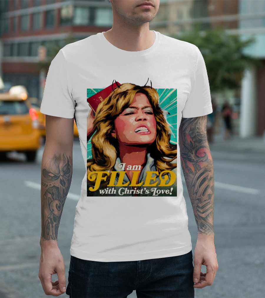 I Am Filled With Christ's Love Vintage Comic Style Woman Holding Bible T-Shirt