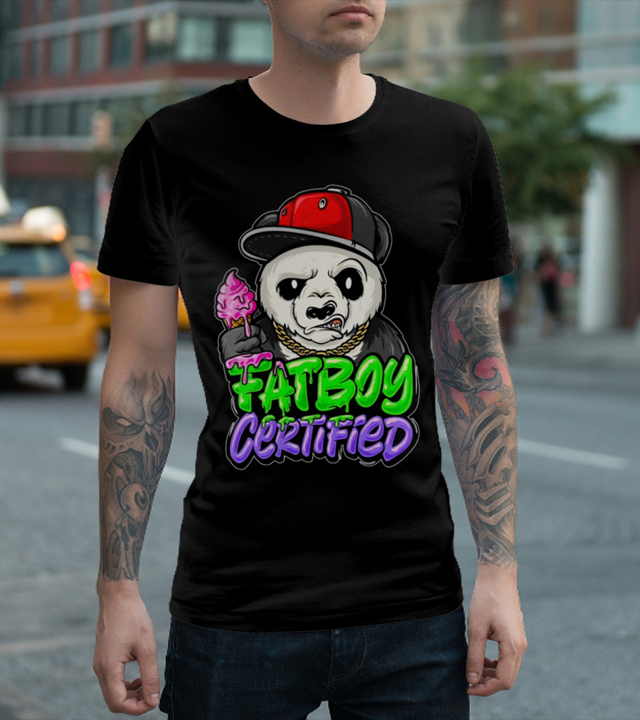 Fat Boy Certified Panda With Red Cap And Ice Cream T-Shirt