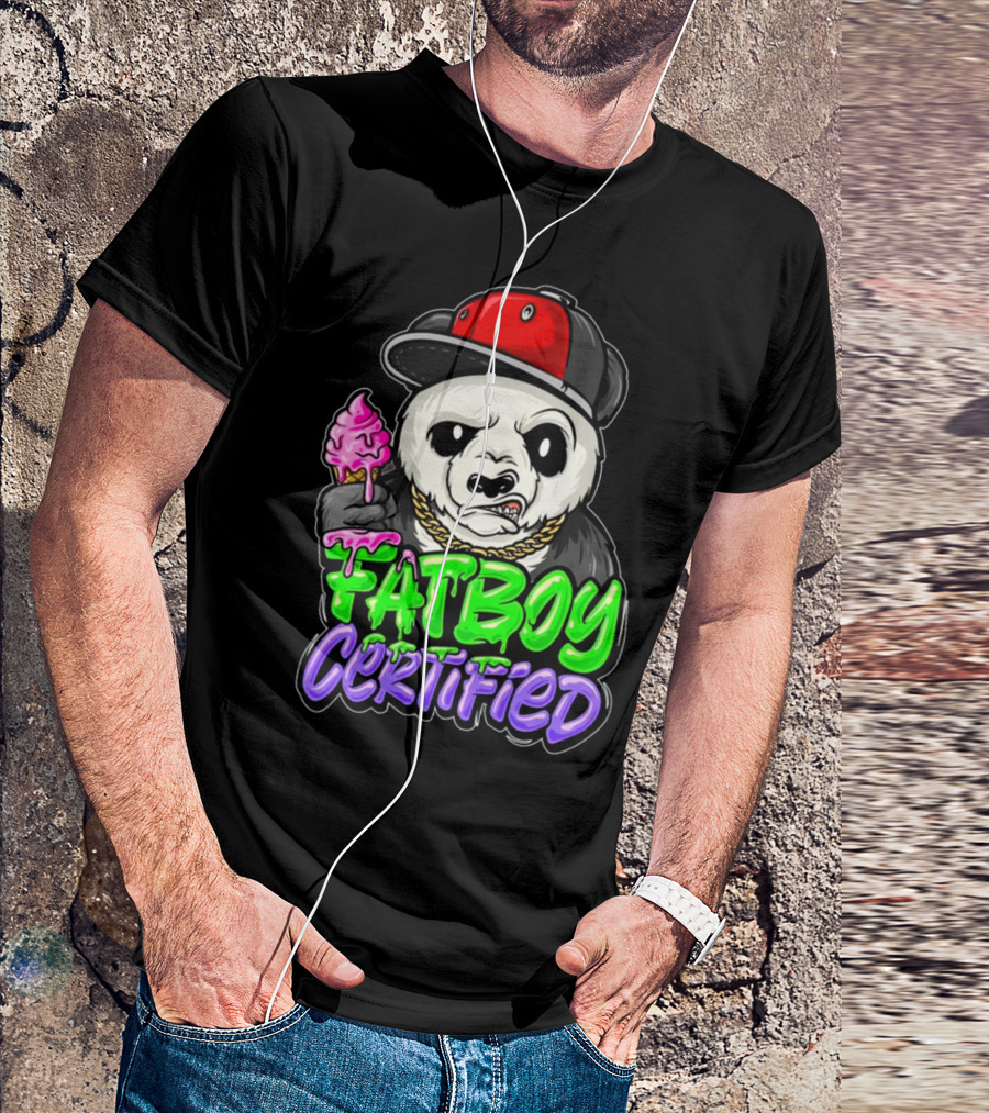 Fat Boy Certified Panda With Red Cap And Ice Cream T-Shirt