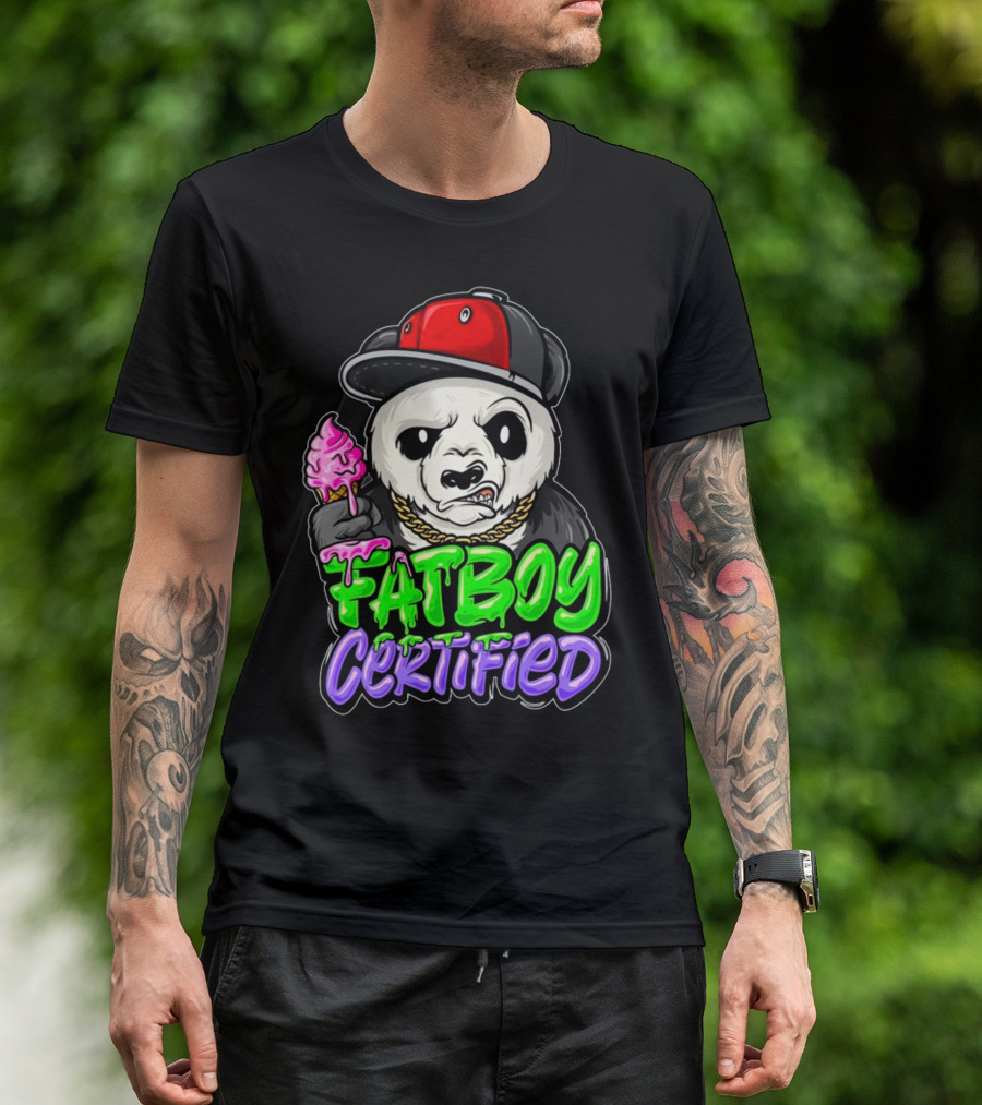 Fat Boy Certified Panda With Red Cap And Ice Cream T-Shirt