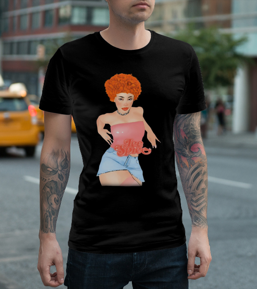 Icespicemusic Ice Spice Red Hair Pink Top Denim Skirt T-Shirt