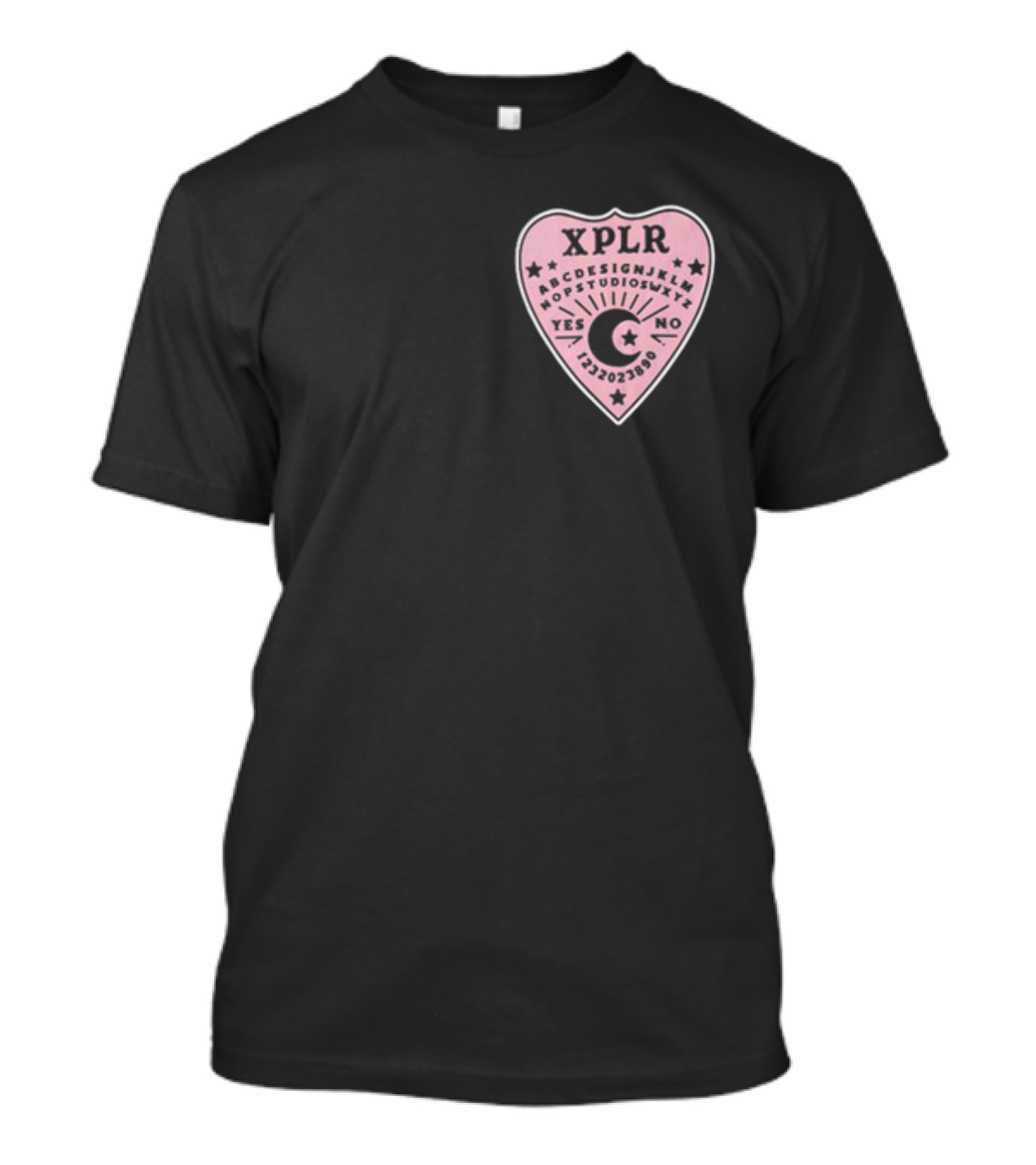 XPLR Planchette ABCDEFGHIJKLMNOPQRSTUVWXYZ YES NO 1234567890 Sam And Colby Ouija T-Shirt