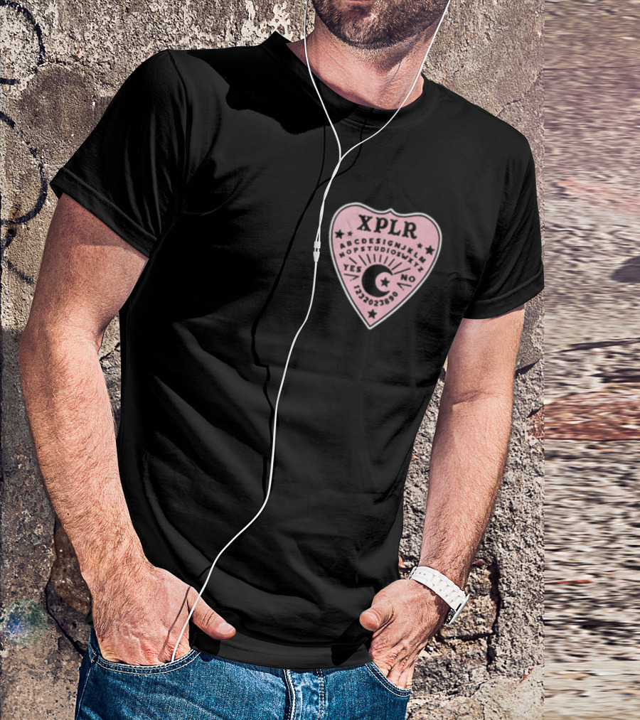 XPLR Planchette ABCDEFGHIJKLMNOPQRSTUVWXYZ YES NO 1234567890 Sam And Colby Ouija T-Shirt