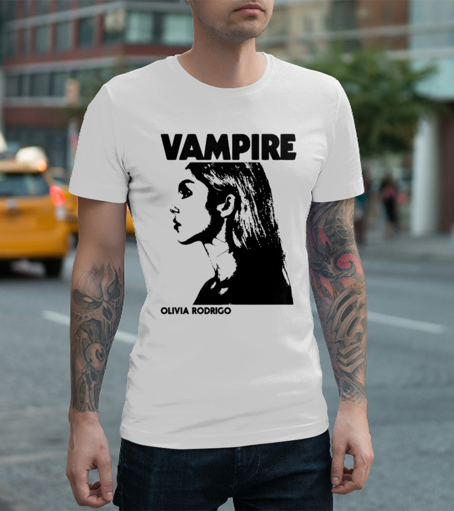 Vampire Olivia Rodrigo Silhouette Black and White Profile T-Shirt