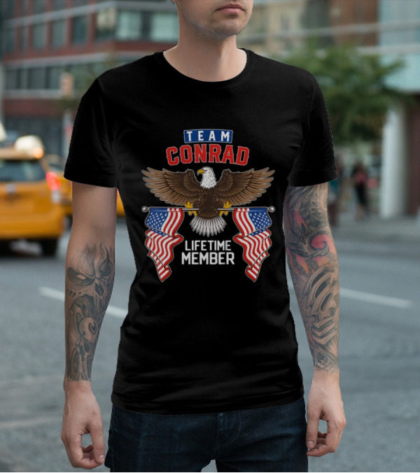 Team Conrad Lifetime Member American Eagle Flag T-Shirt