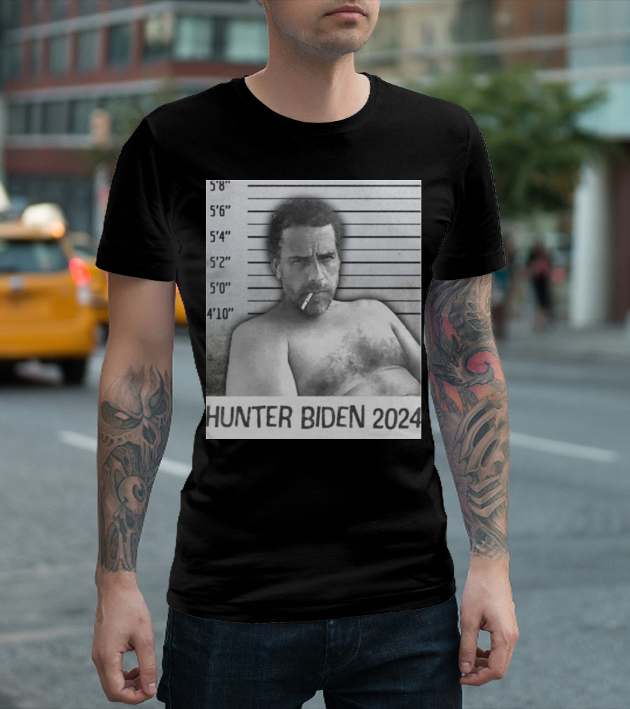 Hunter Biden 2024 Mugshot Smoking Police Height Chart T-Shirt