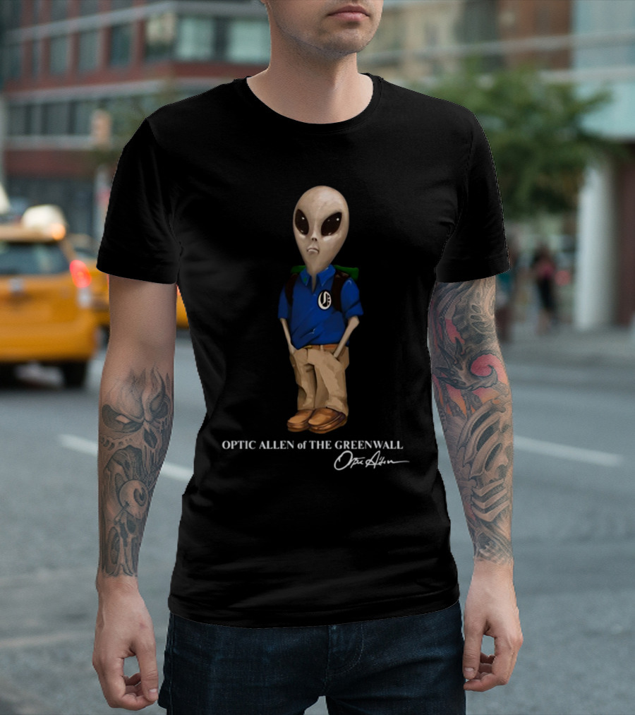 Optic Allen Of The Greenwall Alien Character With Signature T-Shirt