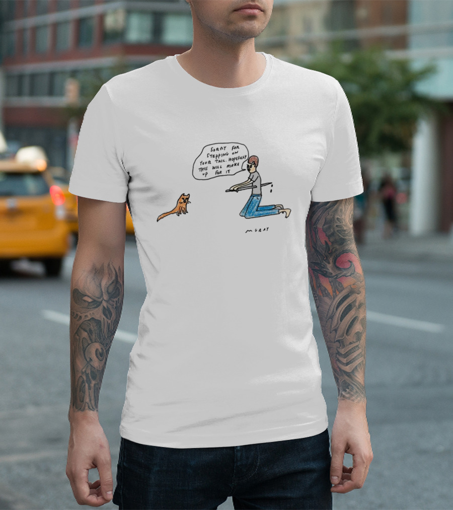 Stepping On Tail Apology With Cat and Man Offering Gift T-Shirt