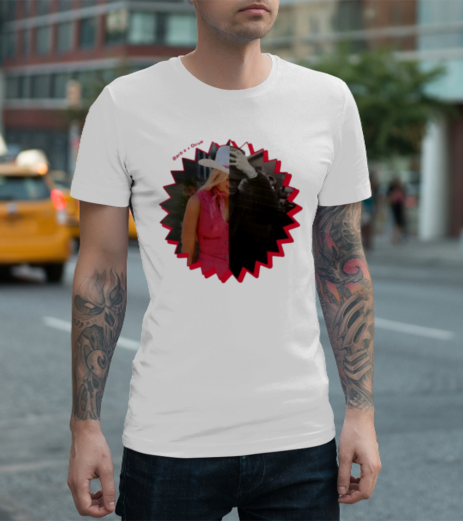 Barbie X Oppenheimer Is Margot Robbie Mashup Portrait Starburst T-Shirt