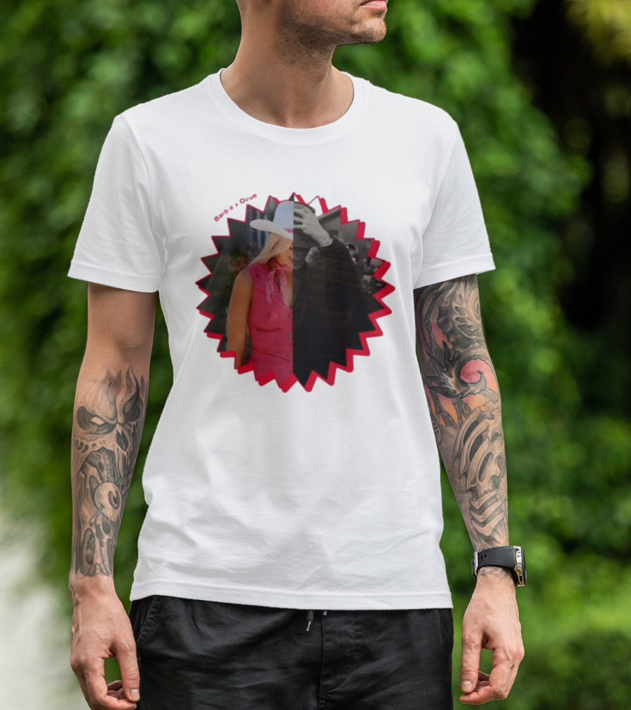 Barbie X Oppenheimer Is Margot Robbie Mashup Portrait Starburst T-Shirt