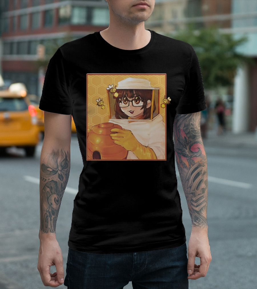 Bizabizow Bee Zabizow Honeycomb Beekeeper Anime Character with Bees and Honeycomb Background T-Shirt