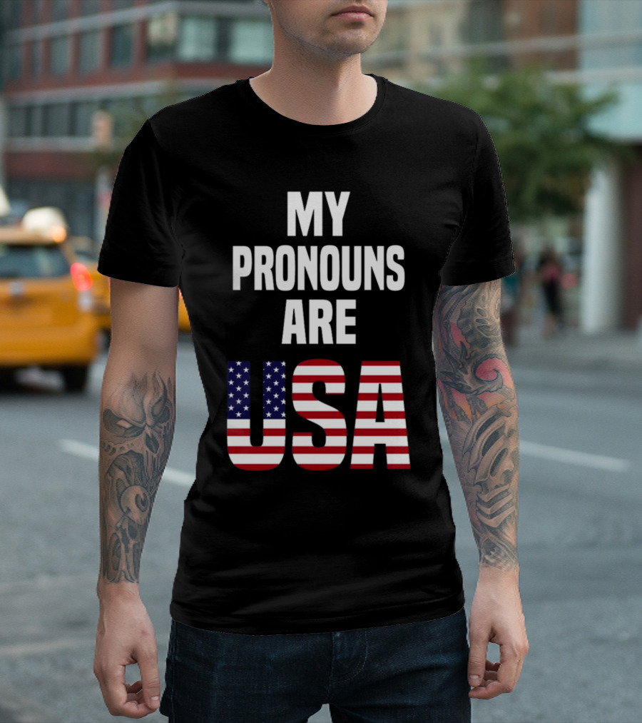 Enes Freedom My Pronouns Are USA American Flag T-Shirt