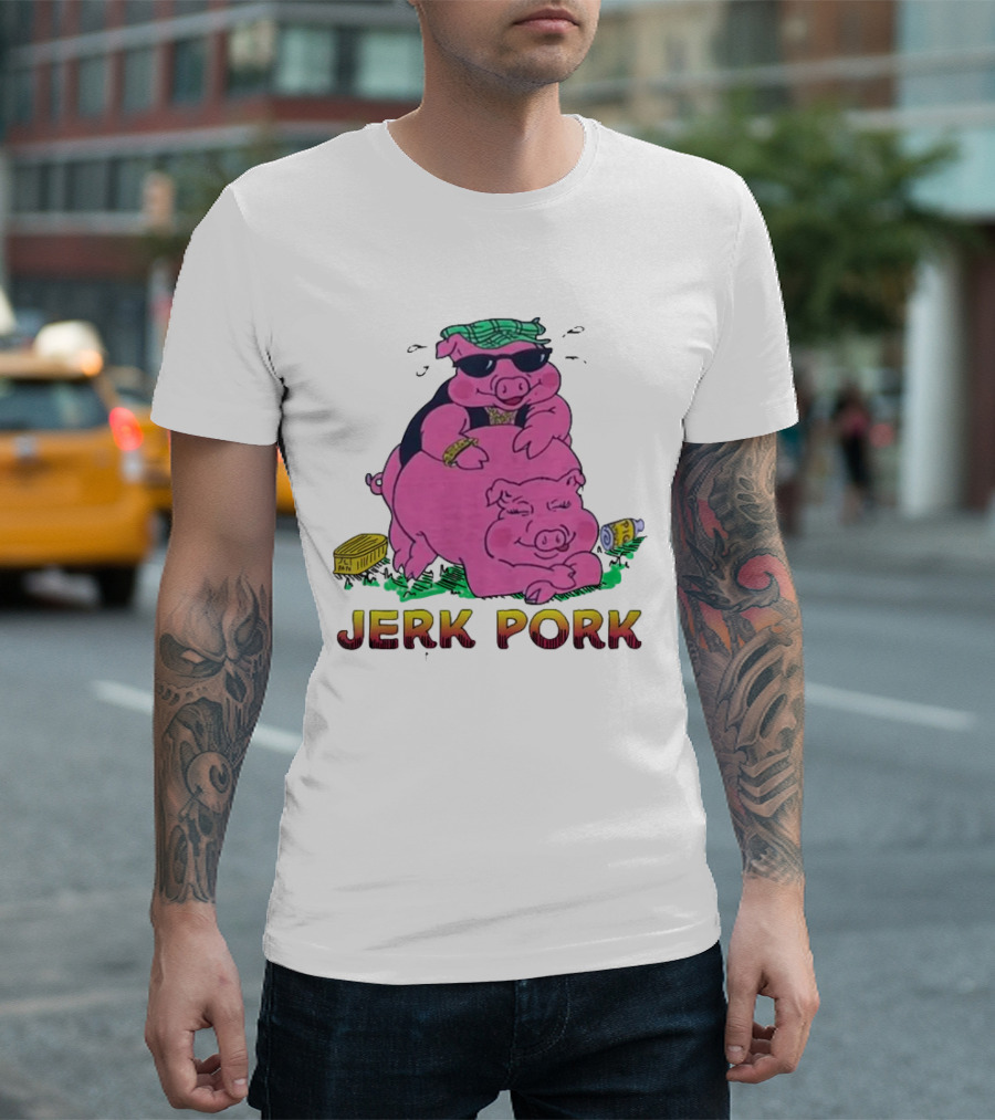 Jerk Pork Cartoon Pigs with Sunglasses and Gold Chain T-Shirt