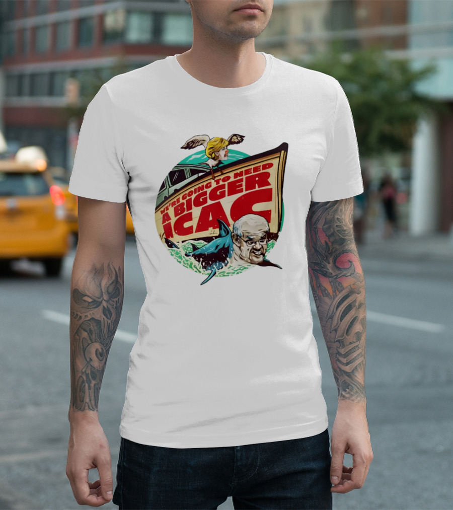 We're Going To Need A Bigger ICAC Satirical Political Boat Scene with Shark and Person T-Shirt