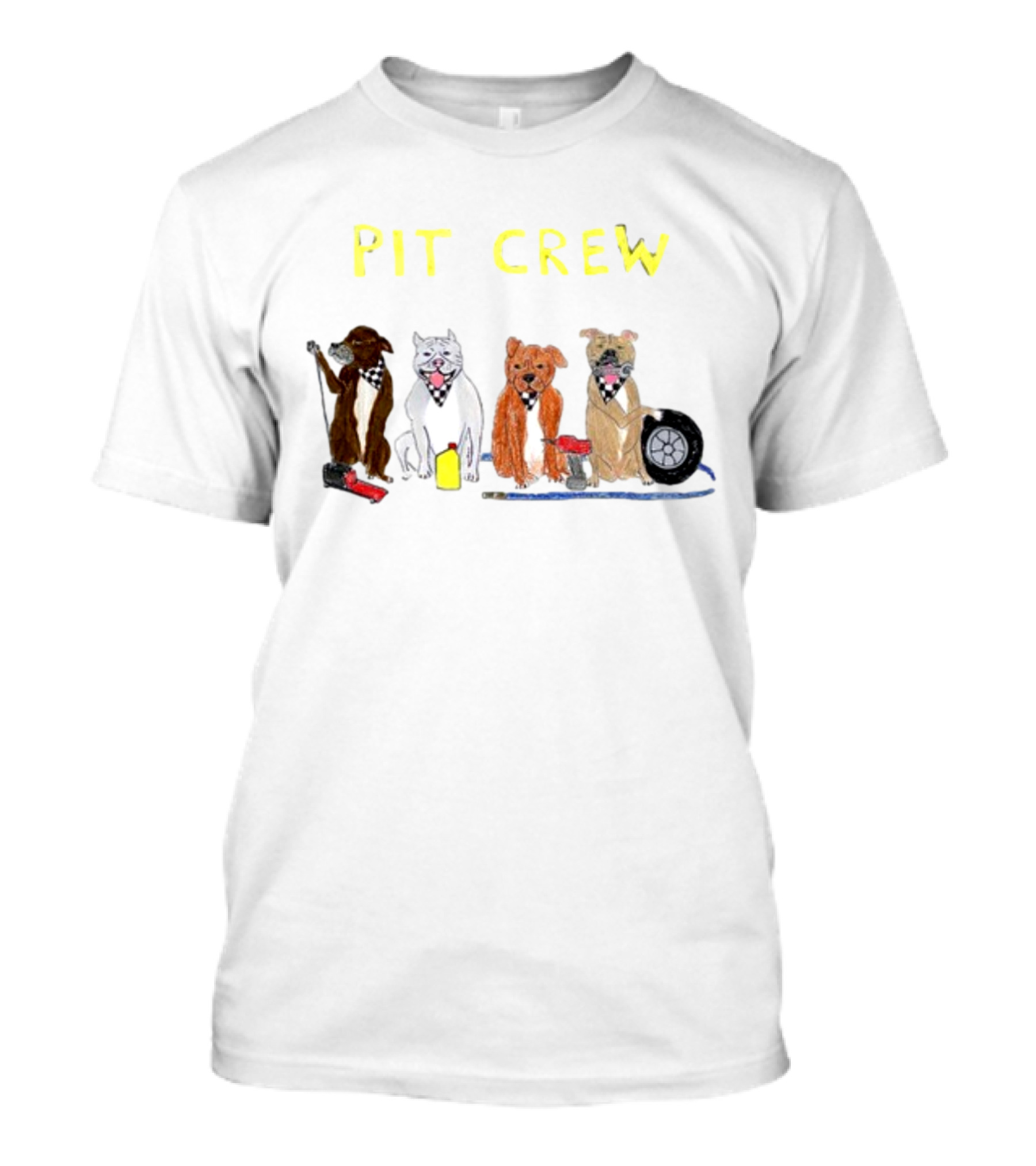 PIT CREW Dogs With Tools And Tires T-Shirt