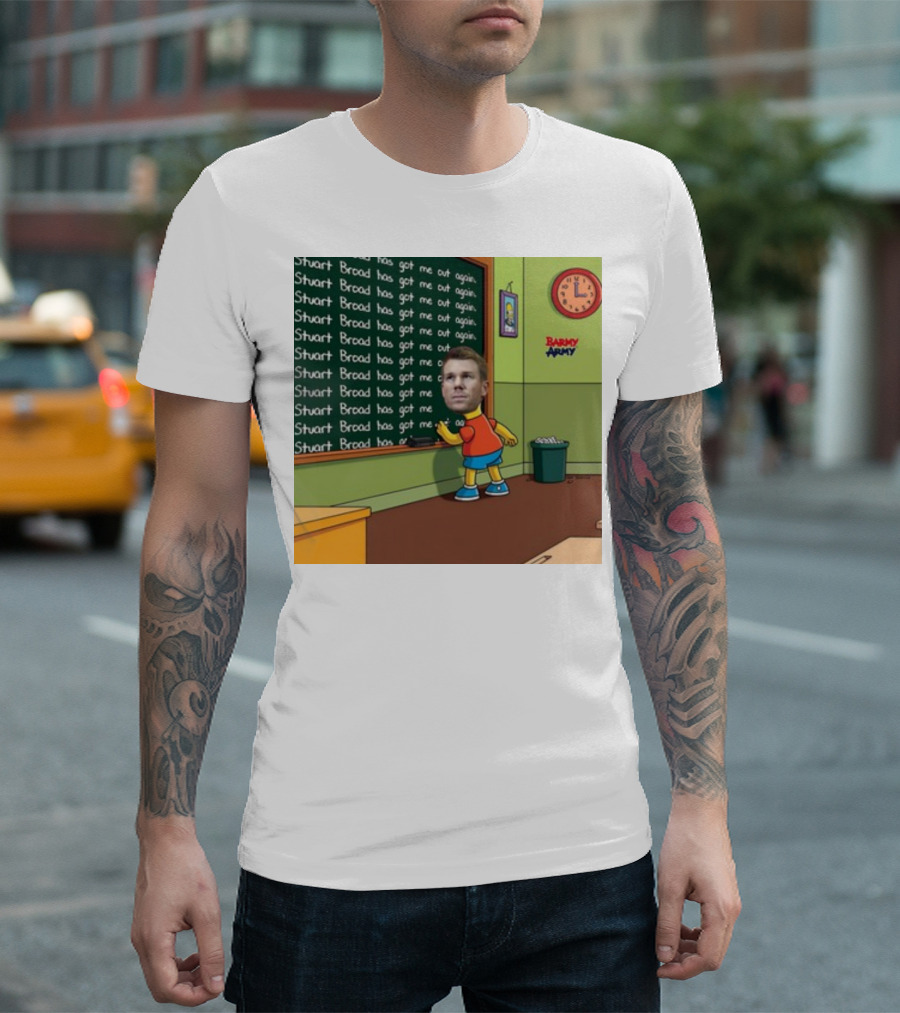 Stuart Broad Has Got Me Out Again Barmy Army Warner Chalkboard Cartoon T-Shirt