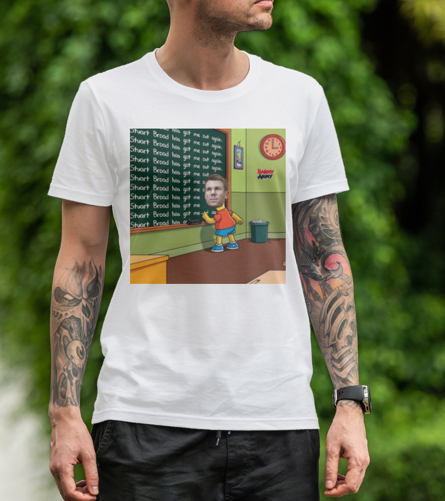 Stuart Broad Has Got Me Out Again Barmy Army Warner Chalkboard Cartoon T-Shirt