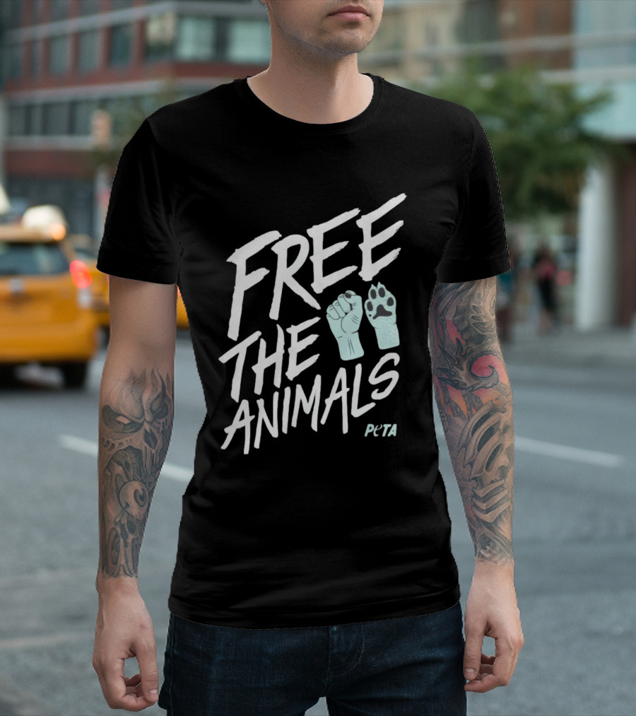 FREE THE ANIMALS PETA Fist and Paw T-Shirt