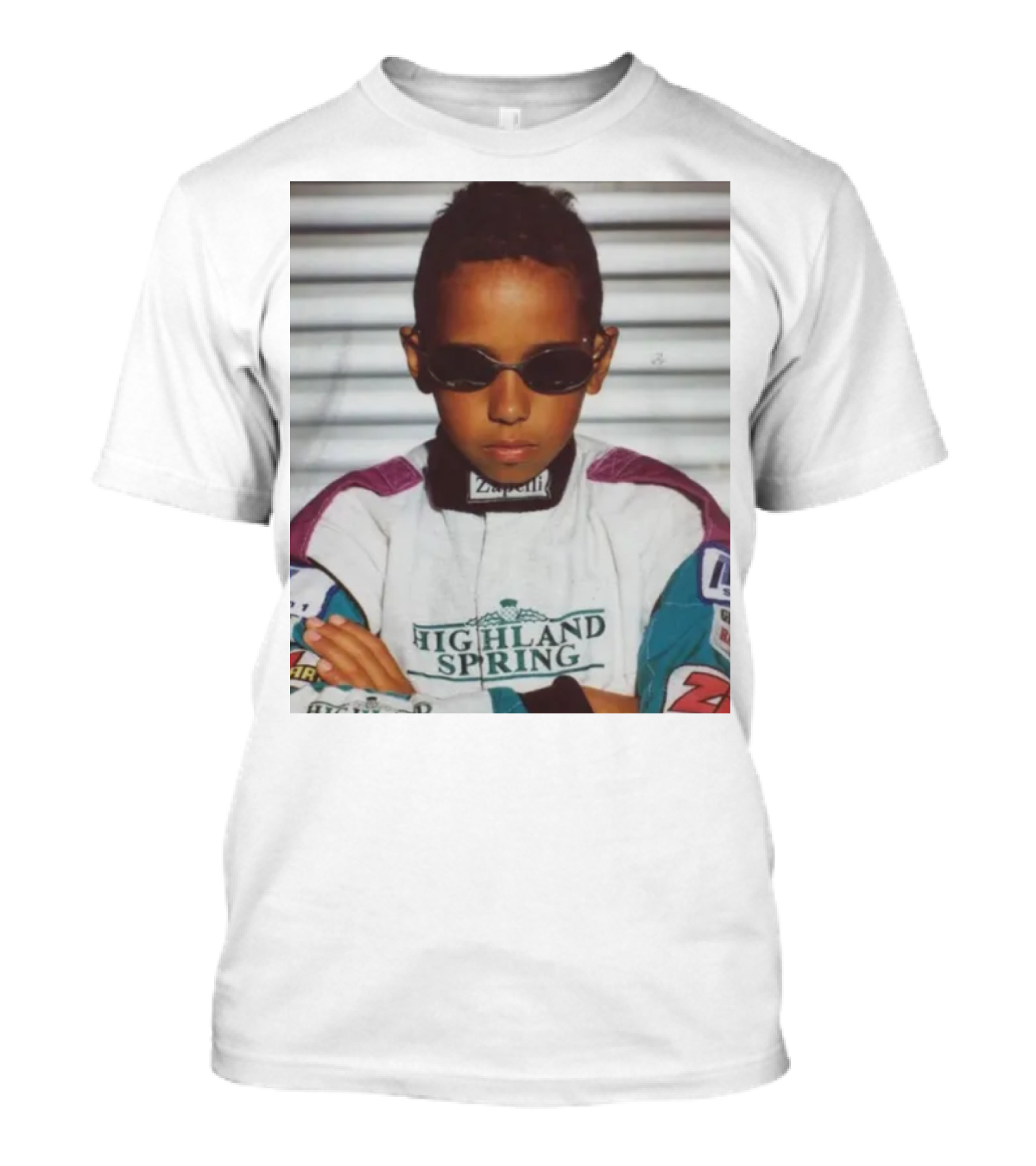 Lewis Hamilton As A Young Kid In Highland Spring Racing Suit T-Shirt